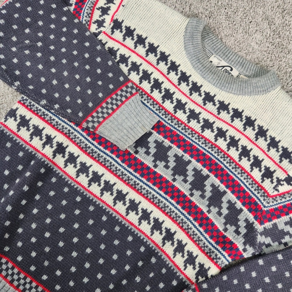 Vintage Steep Slopes Sweater‎ Mens Medium Houndstooth Acrylic Knit Grandpa Dad